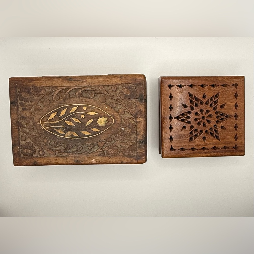 Vintage Carved Wooden Decorative Boxes Bundle Lot of 2 Trinket Boxes